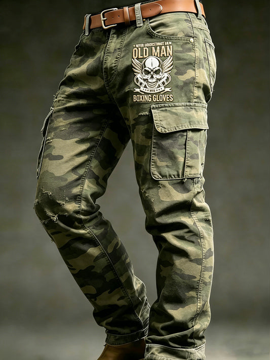 Pánské retro dovolená business art old fuckers club print casual workwear kalhoty