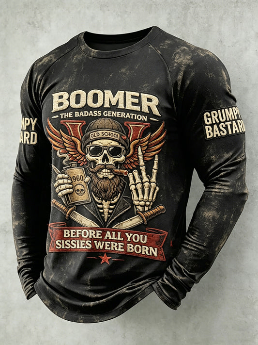 Pánské drsný starý muž tištěný raglan rukáv tshirt
