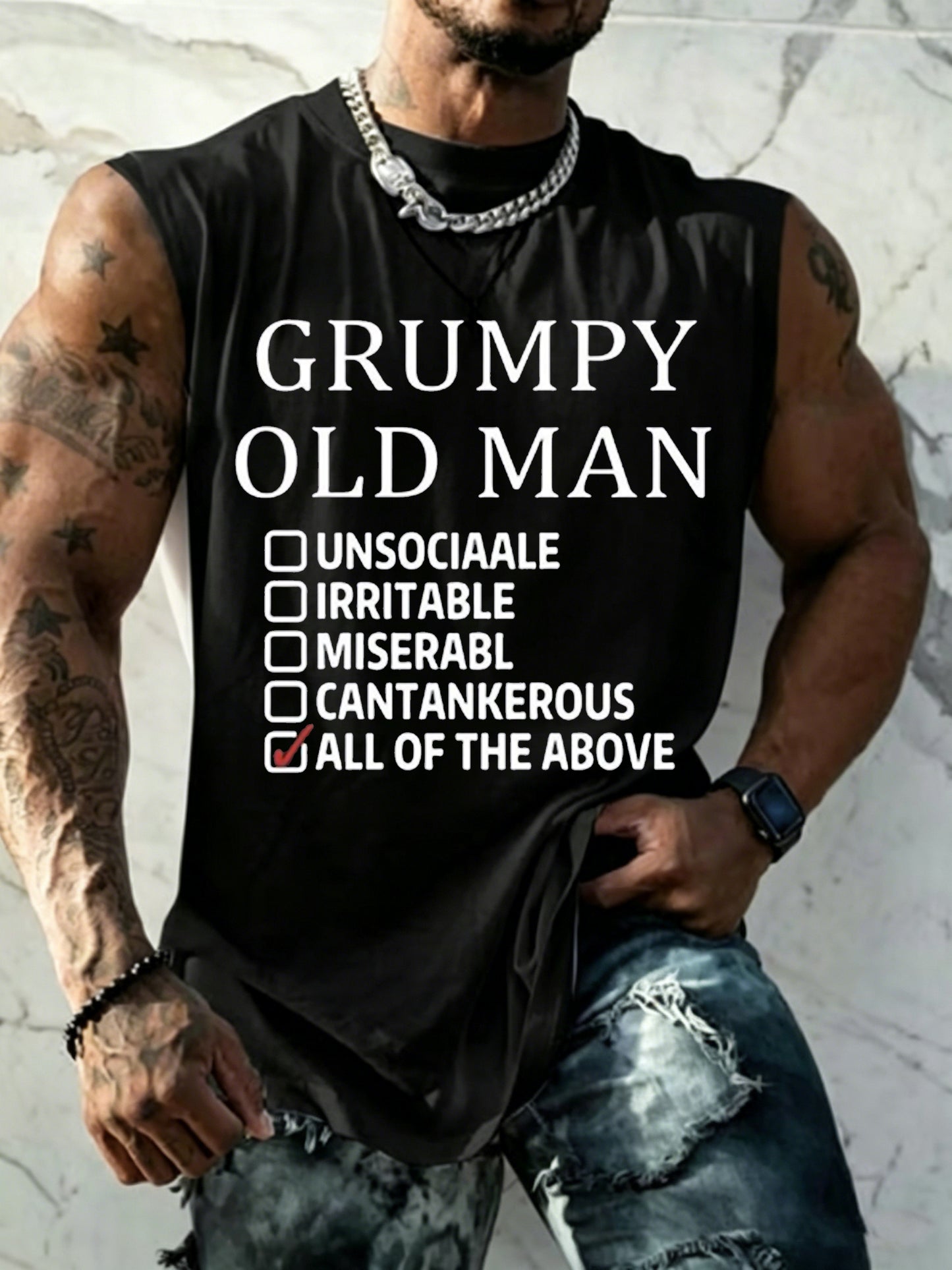 Men casual old fuckers club printed tank top