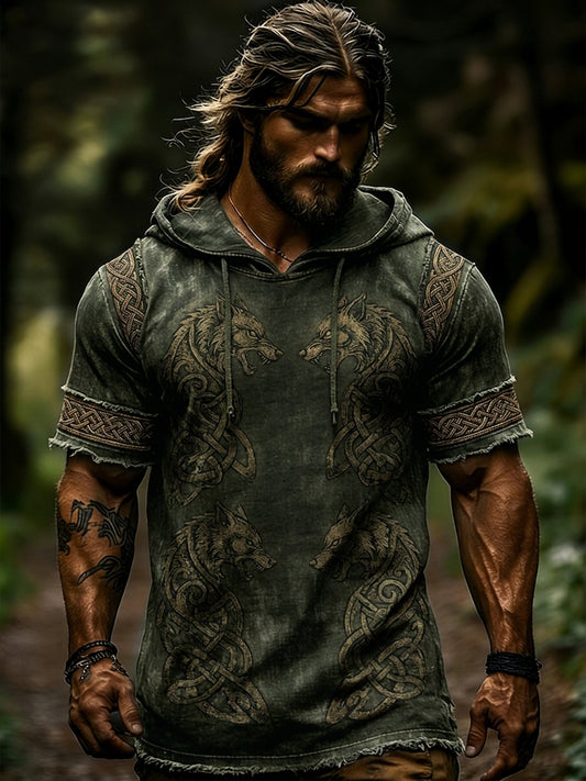 Pánské hoodie s krátkými rukávy s vikingskou tematikou