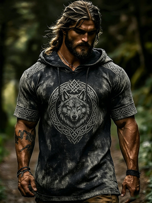 Pánské hoodie s krátkými rukávy s vikingskou tematikou