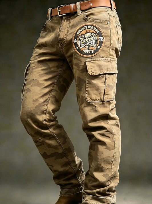 Pánské retro dovolená business art old fuckers club print casual workwear kalhoty