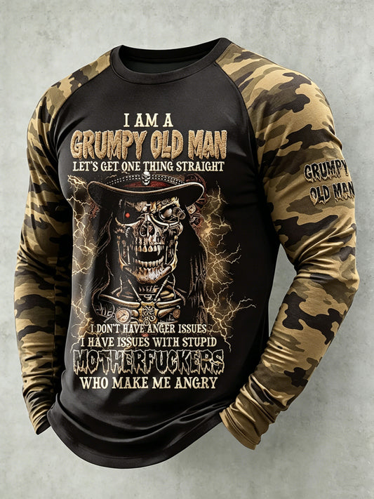 Pánské drsný starý muž tištěný raglan rukáv tshirt